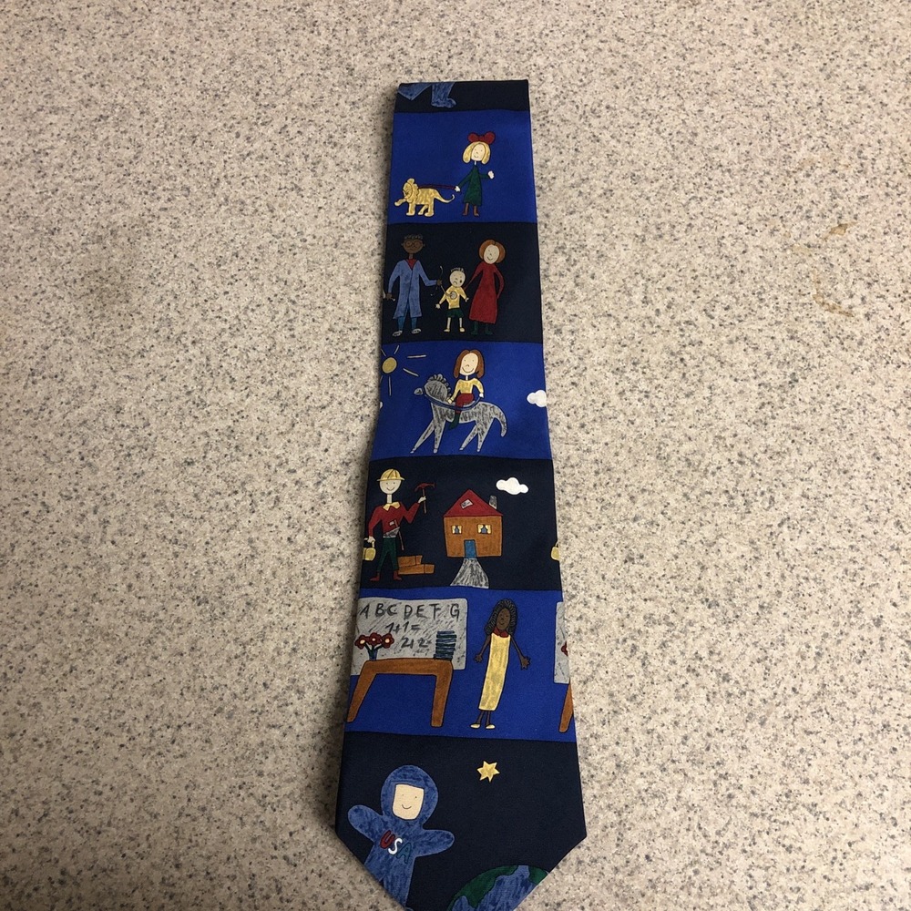 Men's Graphic Tie. "Save The Children". Multicolored. 55"x 4"100% Silk. Made USA